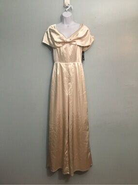 JULIANA'S Cream Satin Maxi Dress Bow Neckline‎ Formal Wedding Guest Size M